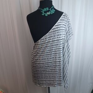 Black and White Striped One-Shoulder Top